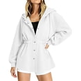 thumbnail image 2 of Ghalytn Women's Fleece Lined Hooded Jacket Waist Cinched Coat Zip and Snap Button Front Long Sleeve Outerwear with Pockets, 2 of 7