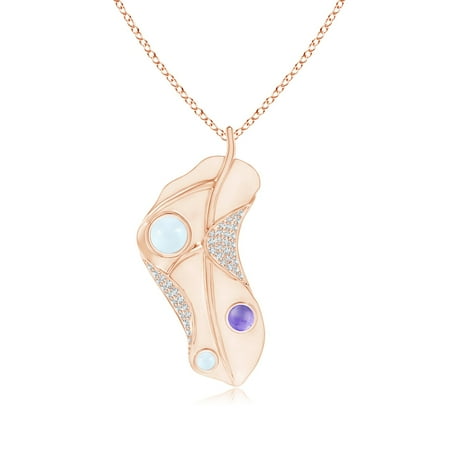 Aquamarine Bezel - March Birthstone Pendant Necklaces - Bezel Set Aquamarine and Tanzanite Dew Drop Leaf Pendant in 14K Rose Gold (5mm Aquamarine) - SP1235AQTD-RG-A-5