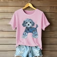thumbnail image 2 of Sexlip Womens Swimsuit Set Denim Dog Print Cover Up Design Crew Neck Short Sleeve Loose Silhouette Sun Protection Fabric for Beach Wear Pink S, 2 of 4