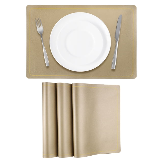 4 Pcs Manteles Individuales de Cuero Sintético para Mesa de Cena, Manteles Rectangulares Resistentes al Calor (Dorado)