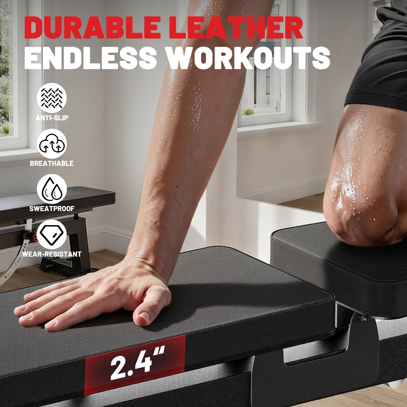 ROALW Heavy-Duty Adjustable Weight Bench for Curls & Full-Body Workout, Two-Way Angle Adjust, Extended Easy-Clean Backrest, Built-In Wheels for Home Gym