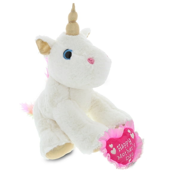 DolliBu Happy Mother's Day Super Soft White & Gold Unicorn Plush Figure - Cute Stuffed Animal with Pink Heart Message for Best Mommy, Grandma, Wife, Daughter - Cute Fantasy Plush Toy Gift - 11.5" Inch