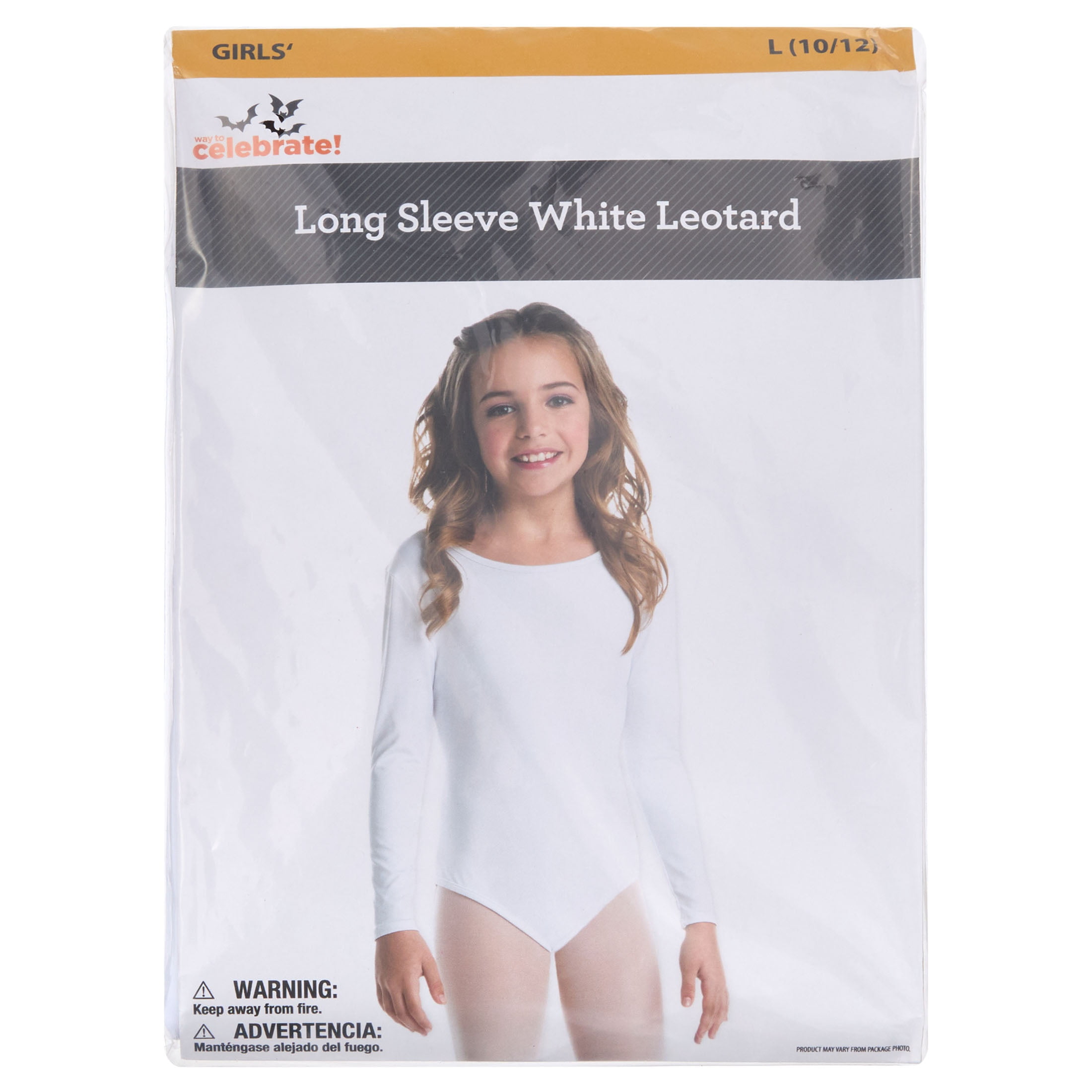 Long Sleeve Leotard Costume Accessory for Children, White, L (10/12), Halloween by Way To Celebrate