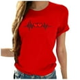 thumbnail image 1 of RKSTN Blouses pour Femmes Mode Été Décontracté Imprimé Graphique Hauts Chandail Col Rond Manches Courtes Chemises Couleur Unie, 1 of 3