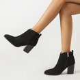 thumbnail image 6 of NOKIO Women Pointed Toe Ankle B𝗈𝗈𝑡𝑠 Mid Block Heel Side Zipper B𝗈𝗈𝑡𝑠 Fall Winter Che𝗅sea Bootie Side V Cutout Chun𝗄𝗒 Booties Comfy S𝗅ip On Short Boot Fashion Casual Work Booties, 6 of 9