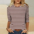 thumbnail image 2 of CYMMPU Women's Swing Shirts Striped 3/4 Length Sleeve Basic Tees Vintage Summer Fall Tunic Tops Crewneck Business Work Blouses 2025 Clothes Brown M, 2 of 4