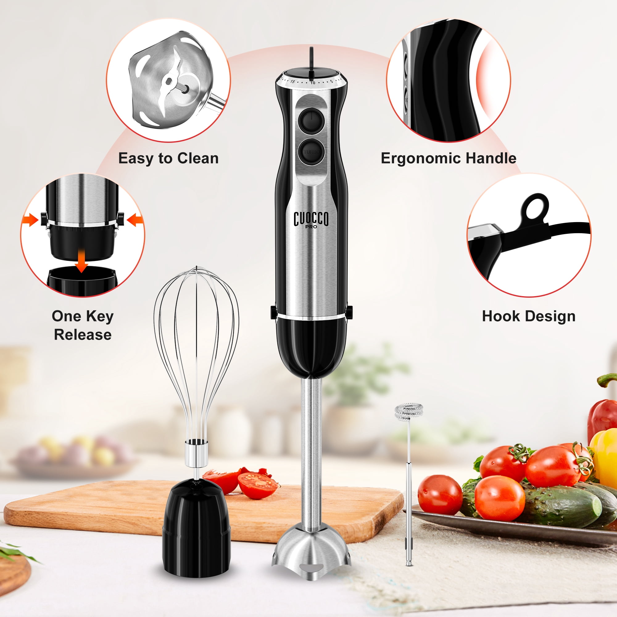 Immersion Blender, 1100W Immersion Blender Handheld with 21 Speeds & Turbo Boost – 3-in-1 Hand Blender for Purees, Baby Food, Milkshakes, Soups & Smoothies