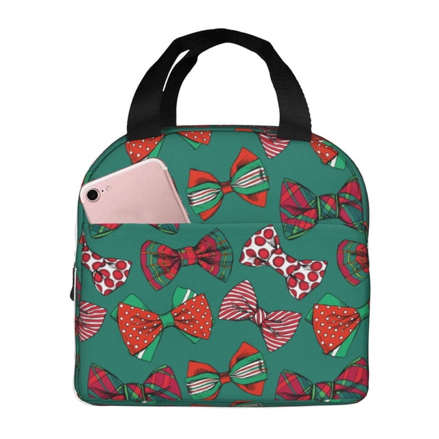 Disketp red and green bow tie Bolsa Térmica para Almuerzo para Hombre y Mujer, Ideal para Trabajo, Senderismo y Picnic