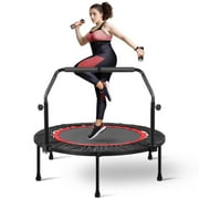 Segmart 40'' Fitness Trampoline, Foldable Mini Indoor Garden Workout Trampoline for Adults, Exercise Rebounder Trampoline with Adjustable Foam Handle, 330 lbs, Black