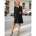 thumbnail image 2 of DARING DIVA Knee Length Long Sleeve V Neck Pleated Flowy Loose Dress S Black, 2 of 8