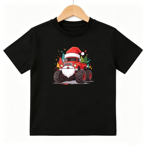 Santa Claus Monster Truck Boys Graphic Tees Christmas Kids T-Shirt 100% Cotton Short Sleeve Tops 4-13Y