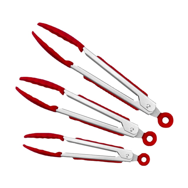 Juego de 7, 9 y 12 pulgadas de herramientas de cocina para barbacoa de acero inoxidable, pinzas de silicona para alimentos, pinzas para barbacoa, pan y ensalada