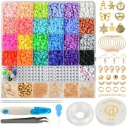 DASTRENDZ 6000+ Polymer Clay Beads Bracelet Making Kit Flat Round Clay Beads Heishe Beads for Jewelry Bracelets Necklace Making Kit Adult Kidz, Fun Craft Kit, Teen Girl Gifts Jewelry Making Kit
