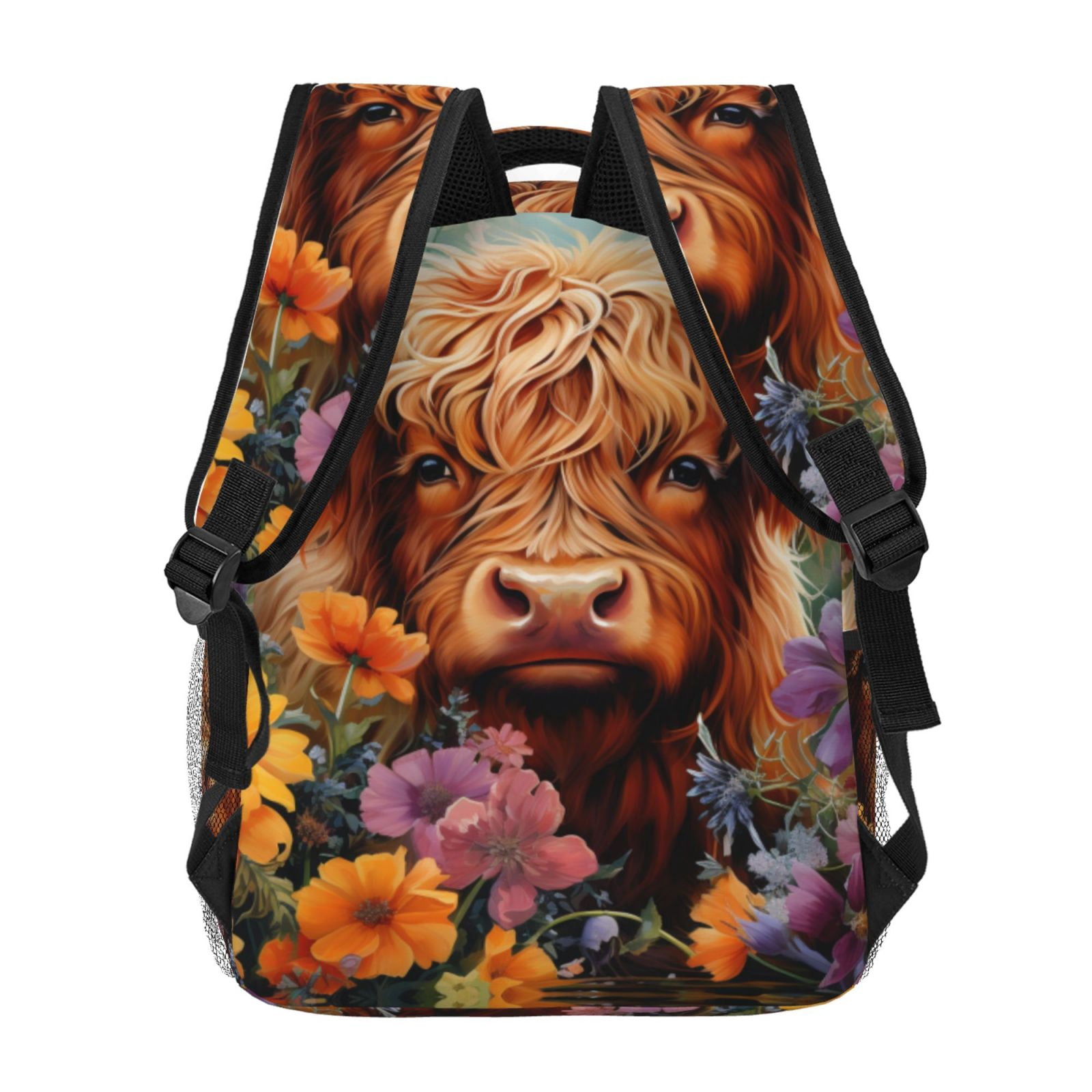 Ratiio Countryside Colorful Floral Cow Print Eco-Friendly Casual Backpack, Water-Resistant Polyester Canvas Daypack with Smooth Zippers, Comfortable & Durable Travel Bag with Laptop Compartment