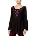 thumbnail image 2 of NY Collection Womens Lace Bell Sleeve Pullover Blouse, Black, Small, 2 of 2