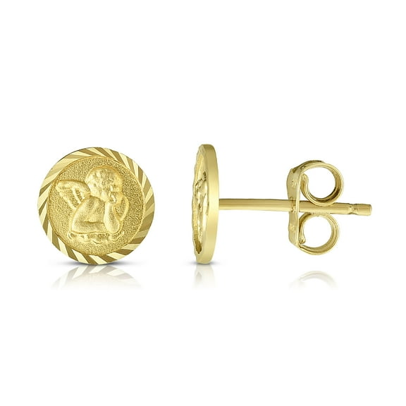 14k Yellow Gold Round Angel Stud Earrings