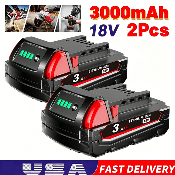 【2PCS】18V 3.0AH M18 Li-on Battery Pack Replace for 18V 48-11-1820 Compact Battery Compatible with Miwoukee 18V Lithium XC Cordless Power Tools M18 48-11-1820 Battery(non-original)