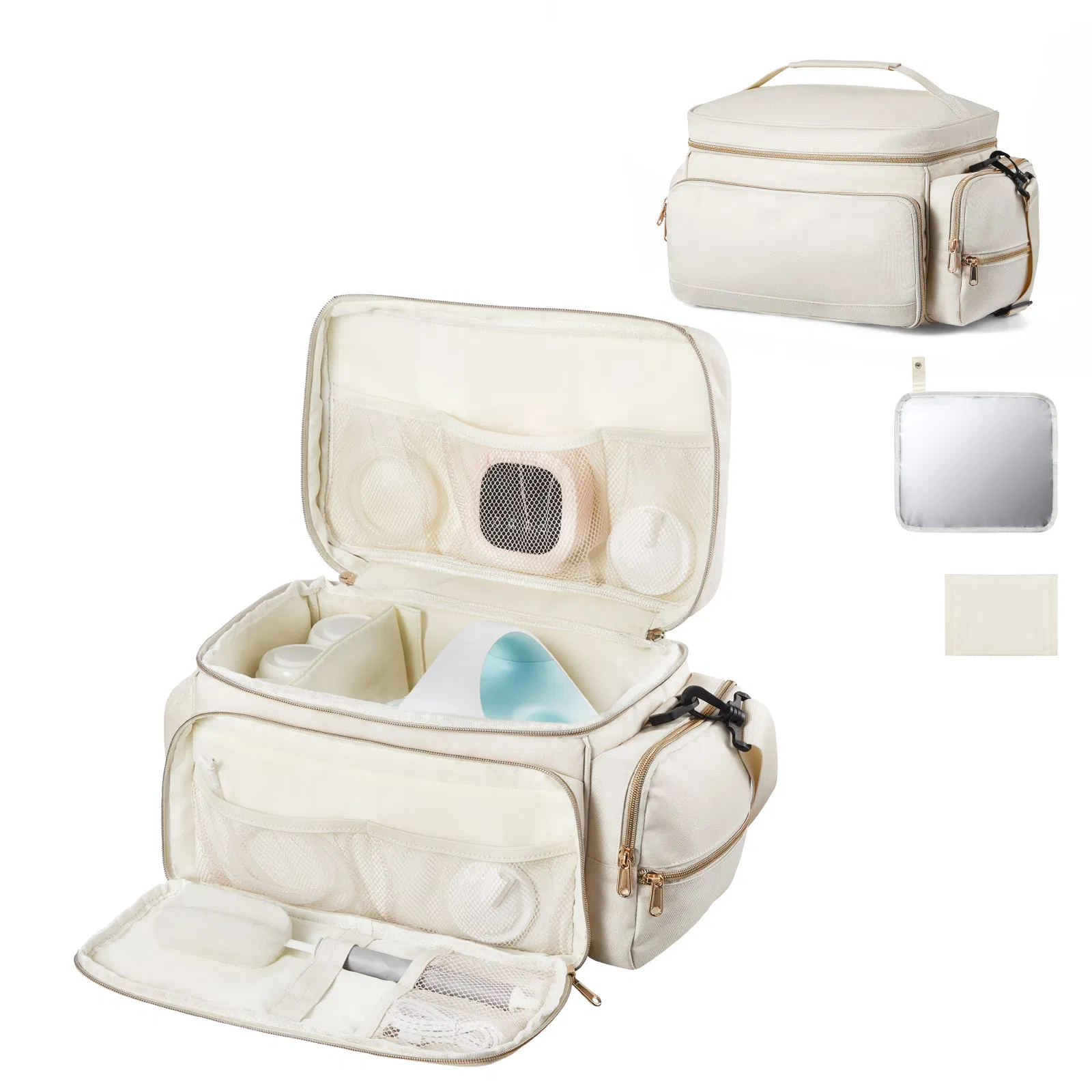 Breast Pump Bag with Waterproof Mat for S1/S2,Portable Carrying Case for Pumping Accessories and Breastmilk Storage,Ideal for Work and Travel,Beige