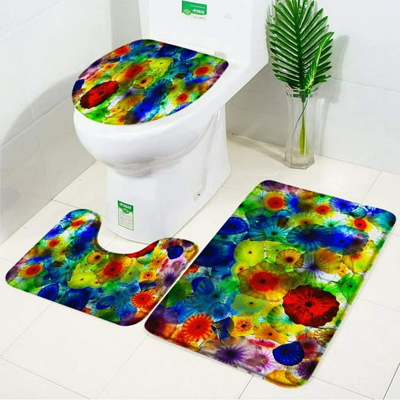 3pcs Set Paint Bath Mat Dripping Paint Mid Bathroom Decor Mat Non Slip Flannel Bathroom Accessories Set Toilet Lid Cover