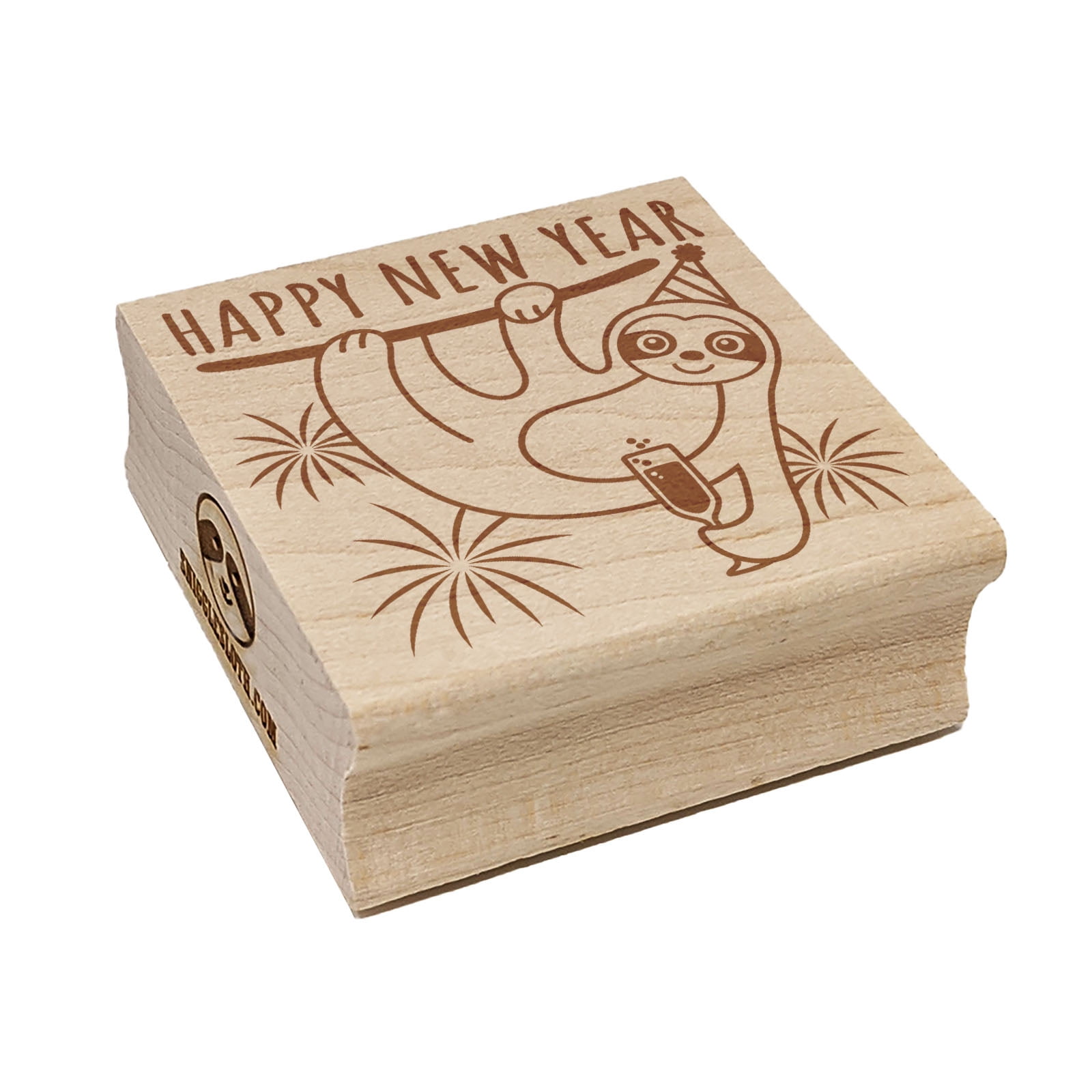 Happy New Year Sloth with Champagne Square Rubber Stamp Stamping