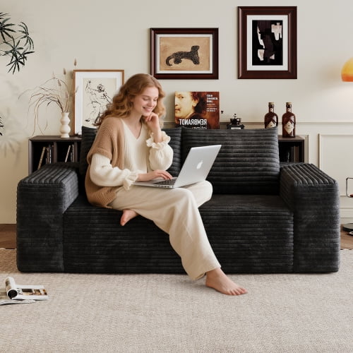 63" Skin-Friendly Loveseat Sofa, Small Loveseat with High-Density Foam, Traditional Sofa with Ergonomic Design for Apartment Spaces, Black