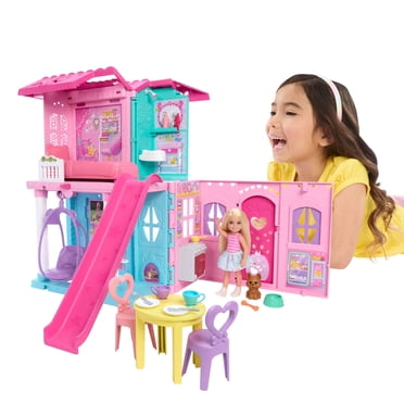 Barbie Chelsea Pop-Up Doll House with Doll & 15  Accessories, House Expands to 17  x 13  inches