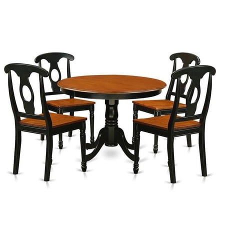 Dining Set - One Round Table & Four Chairs with Wood Seat Black & Cherry - 36 in. - 5 Piece