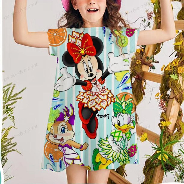 Recién llegado 2022, vestidos para niñas, ropa de fiesta de verano de manga corta para bebés, estampado de dibujos animados, Disney, Minnie, Mickey Mouse, Dresse7T Gao Jinjia LED