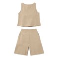 thumbnail image 6 of Costeam Womens 2 Piece Matching Outfit Sleeveless Crew Neck Cropped Top Elastic High Waist Bermuda Shorts with Side Pockets Lightweight Soft Breathable Relaxed Fit Summer Loungewear Set, 6 of 6