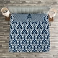 thumbnail image 3 of Ambesonne Damask Quilted Bedspread Set 3 Pcs, Antique Baroque Curves, King Size, Dark Petrol Blue White, 3 of 3