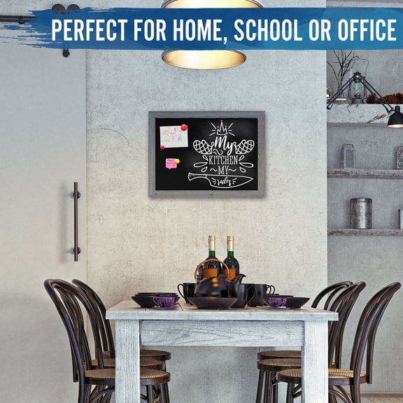 BizChair Rustic Grey Magnetic Wall Chalkboard, 18" x 24", Framed Decorative Chalkboard with Eraser - For Kitchen, Weddings, Restaurant Menus and More!