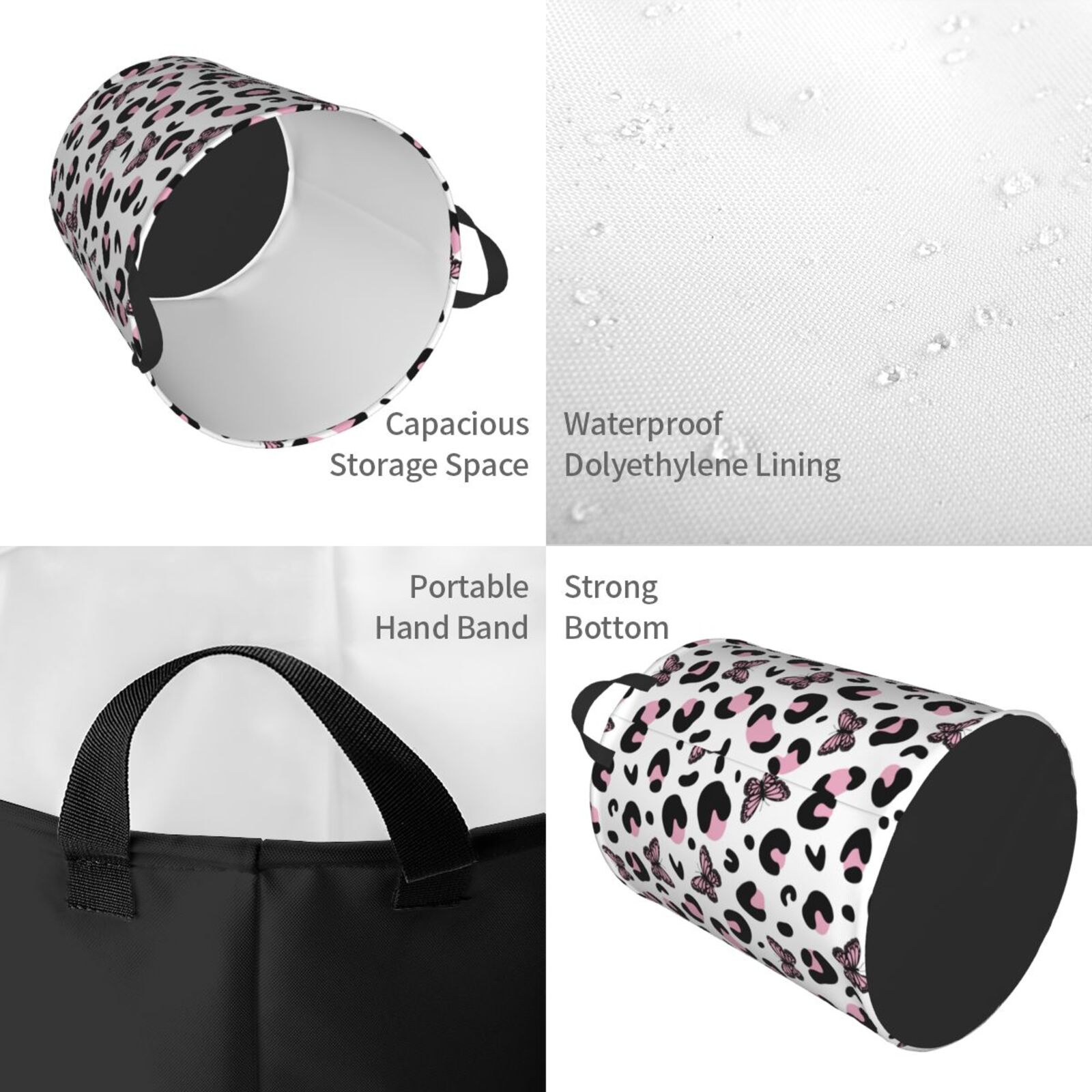 Large Laundry Basket with Handles - Leopard print butterfly Kids Baby Dirty Clothes Laundry Hamper for Bedroom Aesthetic