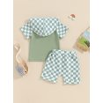 thumbnail image 5 of Aojekbee Toddler Boys Summer Shorts Sets Short Sleeve Letter Checkerboard Print Hooded Tops and Drawstring Shorts Sets, 5 of 10