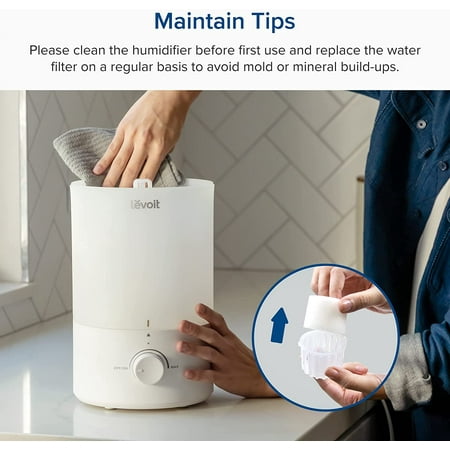 Levoit Cool Mist Humidifier for Room, 3L Top-Fill Humidifier for Bedrooms, and Baby Nurseries, with Aromatherapy, Dual 150, White