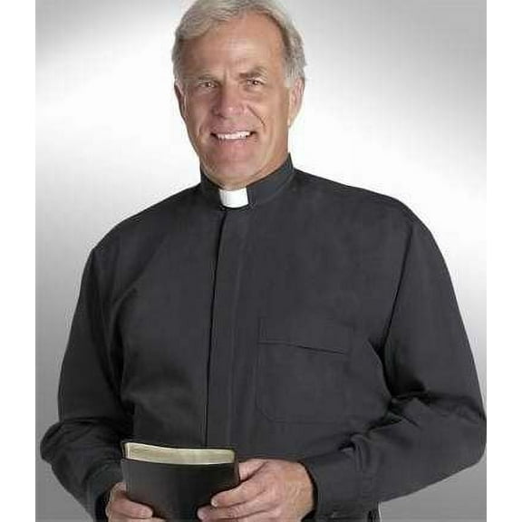 Clerical Shirt-Long Sleeve Tab Collar-19X34/35-Black