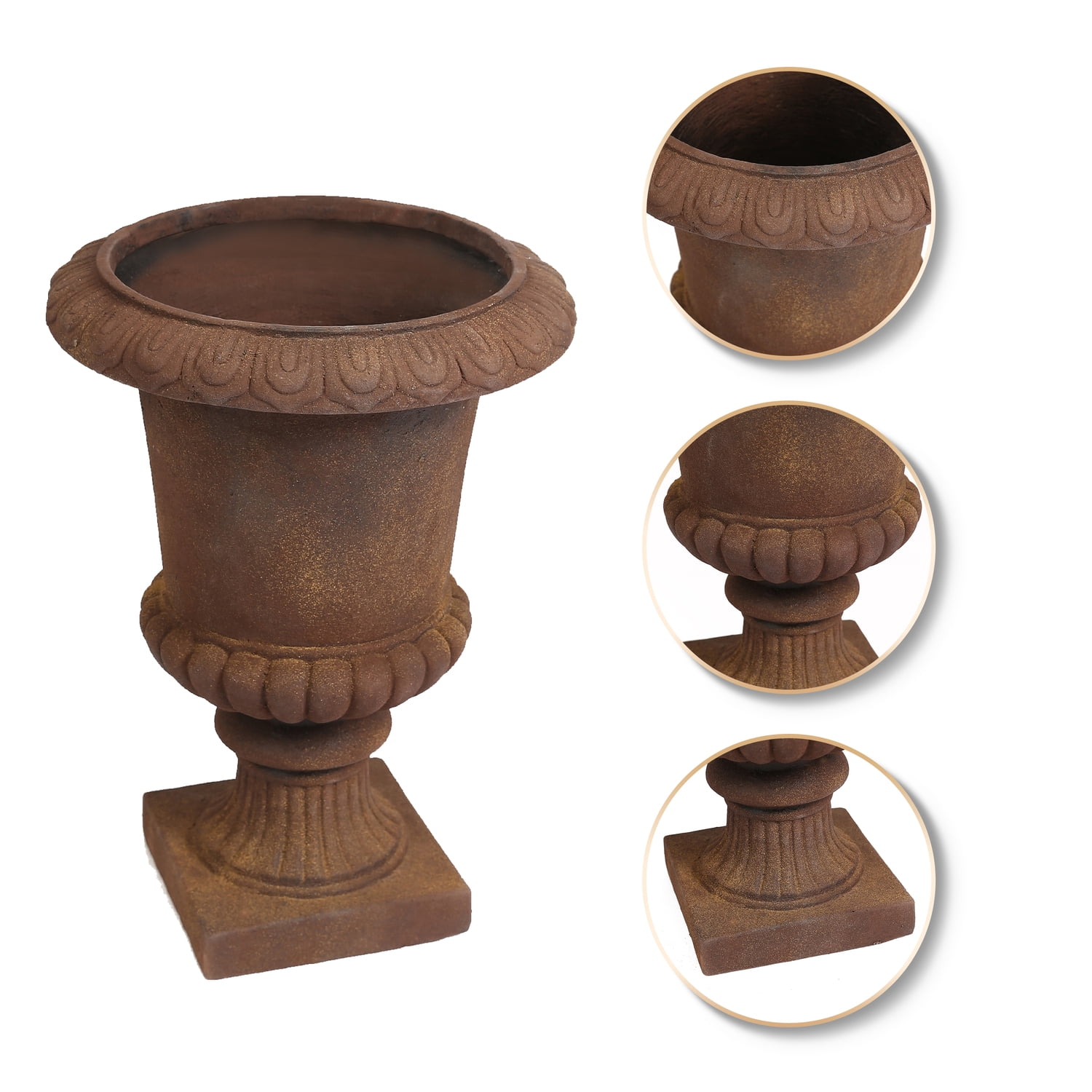 LuxenHome Rustic Brown MgO Urn Planter