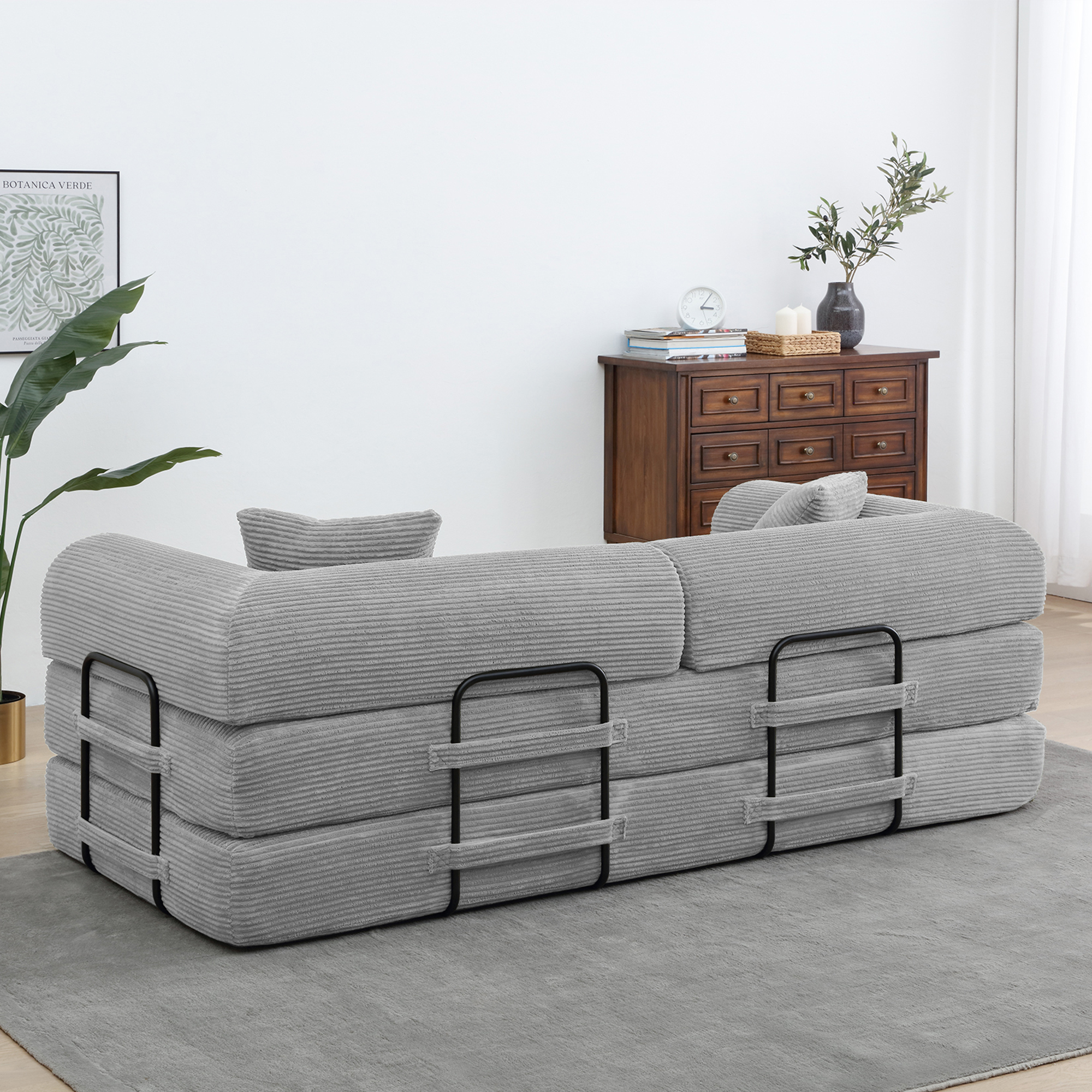 Miniyam Convertible Sleeper Sofa Bed, Compression Folding Sofa with Pillows, No Assembly Required, for Living Room, Bedroom - Light Gray