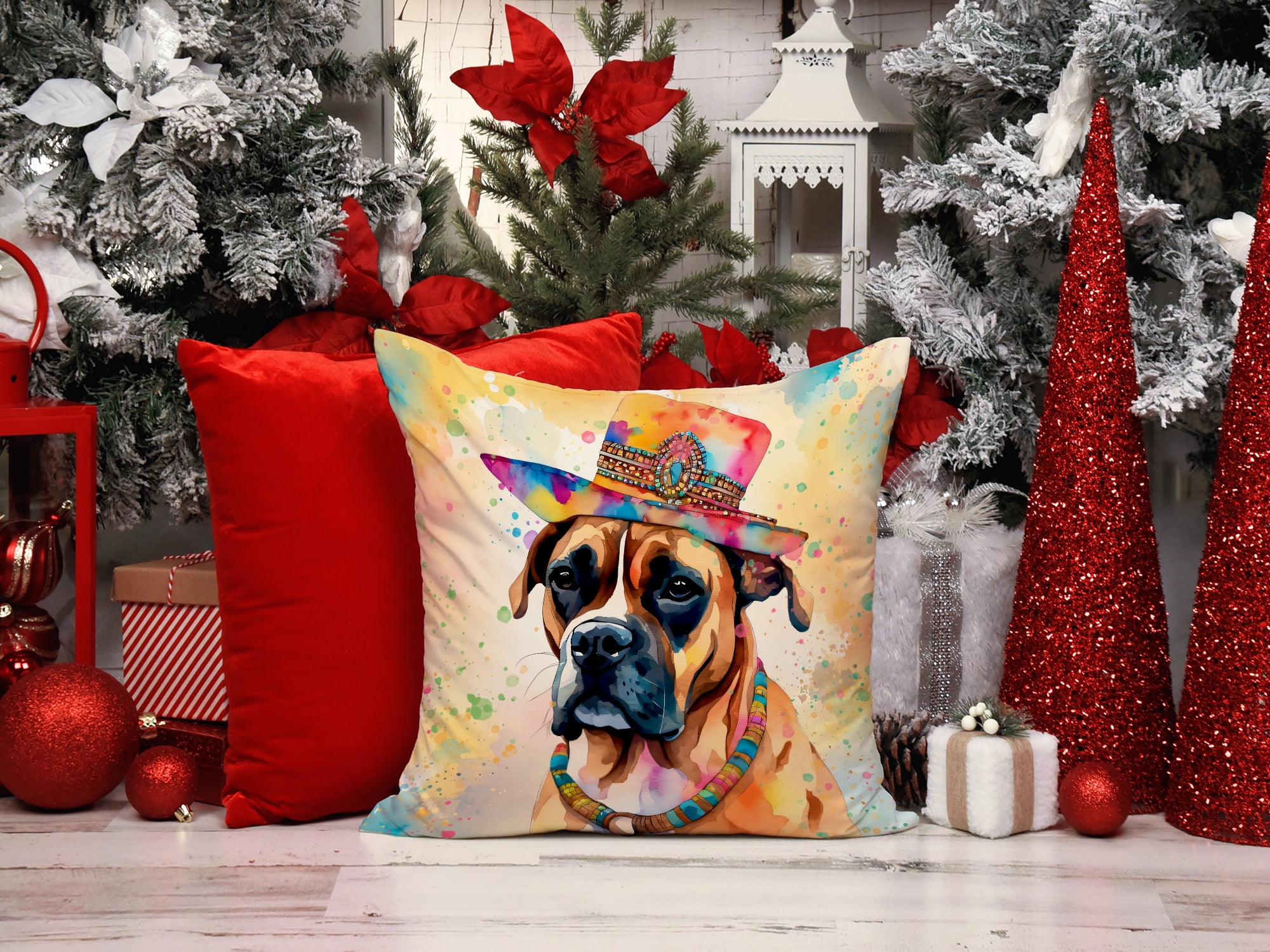 Boxer Hippie Dawg Fabric Decorative Pillow 18 in x 18 in