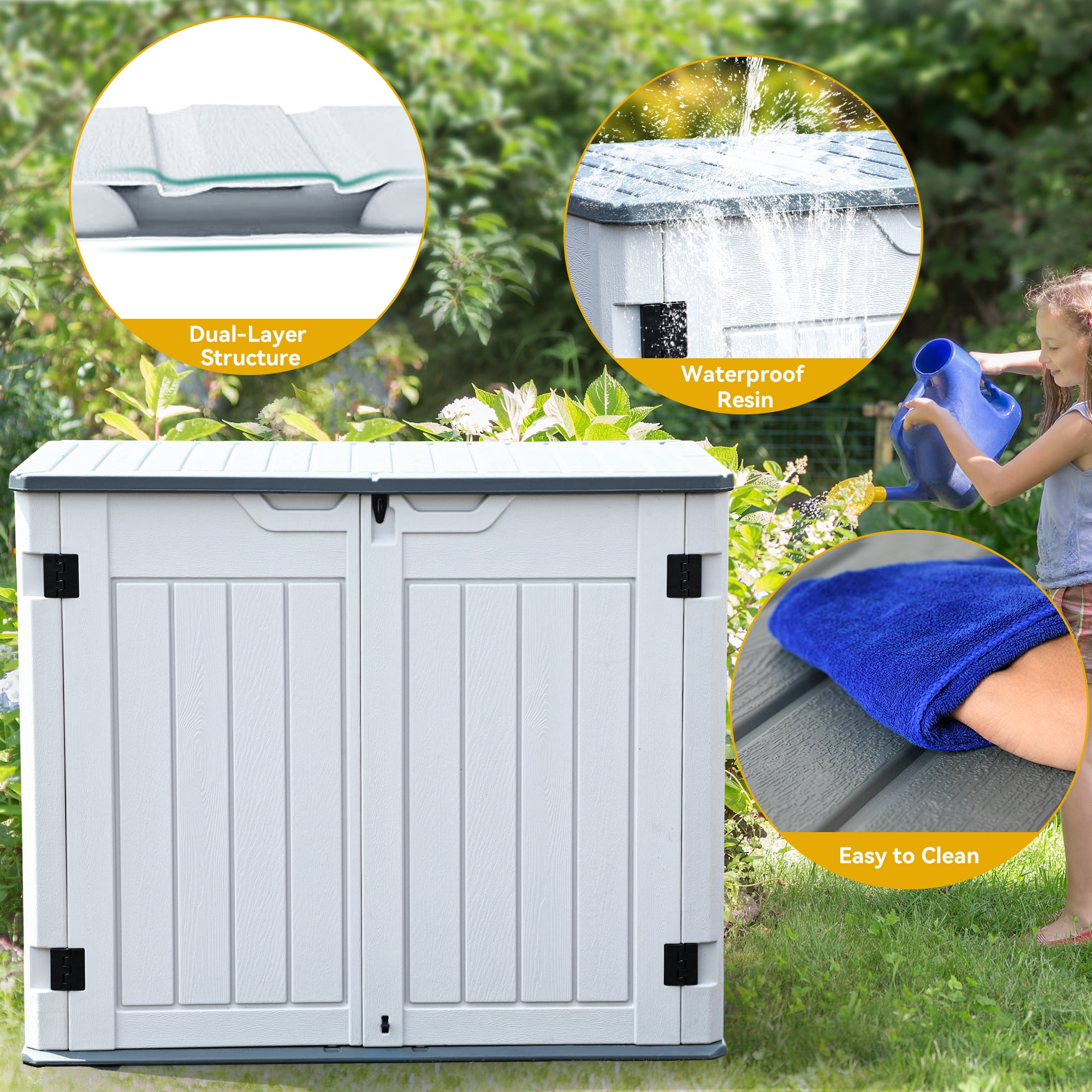Uforic 4.5x4ft Horizontal Resin Outdoor Storage Shed, Waterproof & Lockable, White