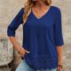 thumbnail image 2 of Camisas Y Tops de Verano de Mujer Estilo Bosque Francés Camisa de Bordado Hueco Cuello Redondo de Poliéster Camisas de Manga Corta para Mujeres Verano, 2 of 7
