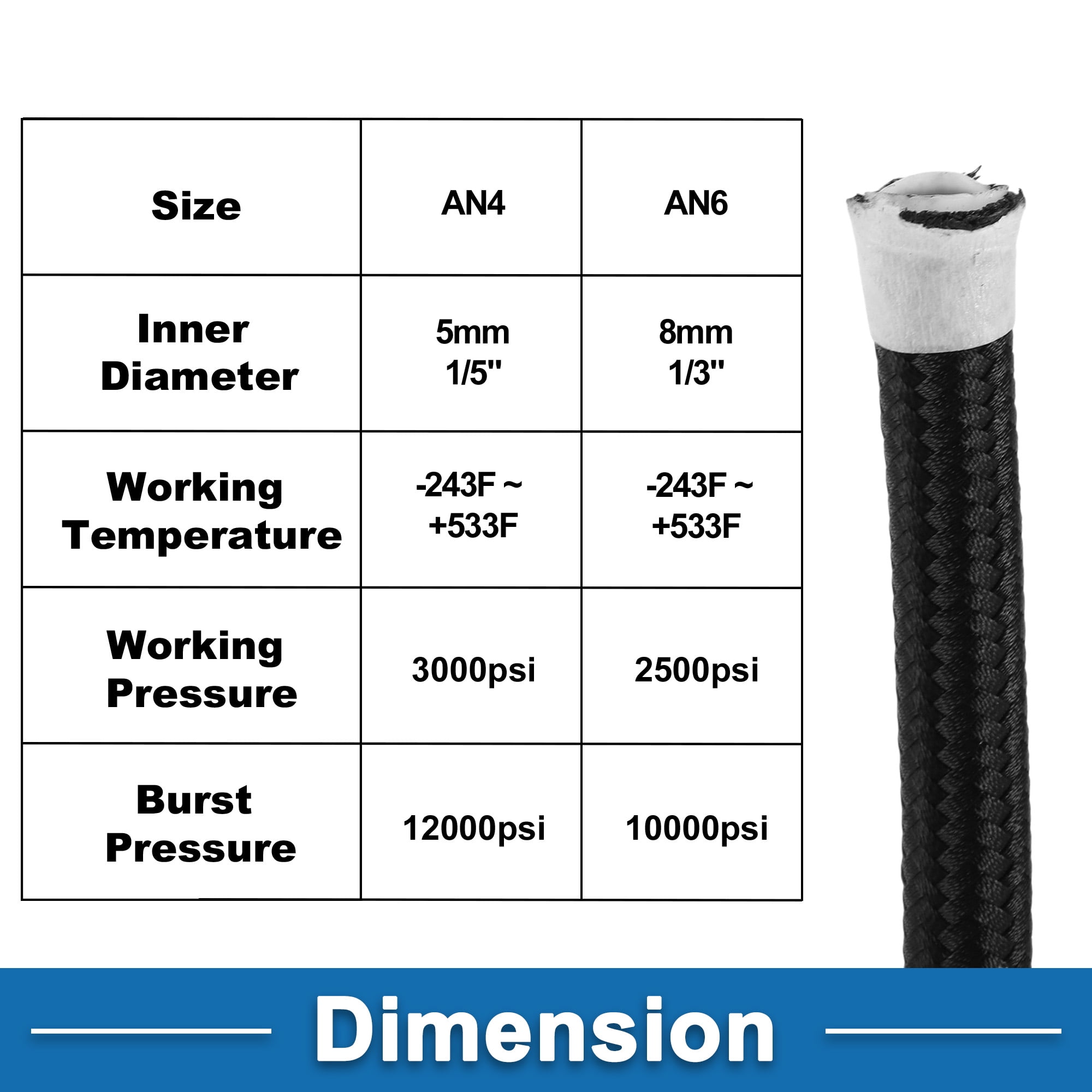 Unique Bargains AN6 Fuel Line Hose 15ft Vacuum Hose Automotive Fuel Hose Black