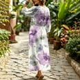 thumbnail image 7 of Lnmiateer Women Boho Maxi V Neck Dress Ruffle Lace Up Bust Puff 3/4 Sleeve Elastic Waist Side Slit Flowy Beach Long Casual Wear, 7 of 7