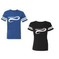 thumbnail image 1 of To Infinity And Beyond Unisex Couple Matching Cotton Jersey style T-Shirt Contrasting stripes on sleeves (Men Royal / Women Black) (Men S / Women S), 1 of 3