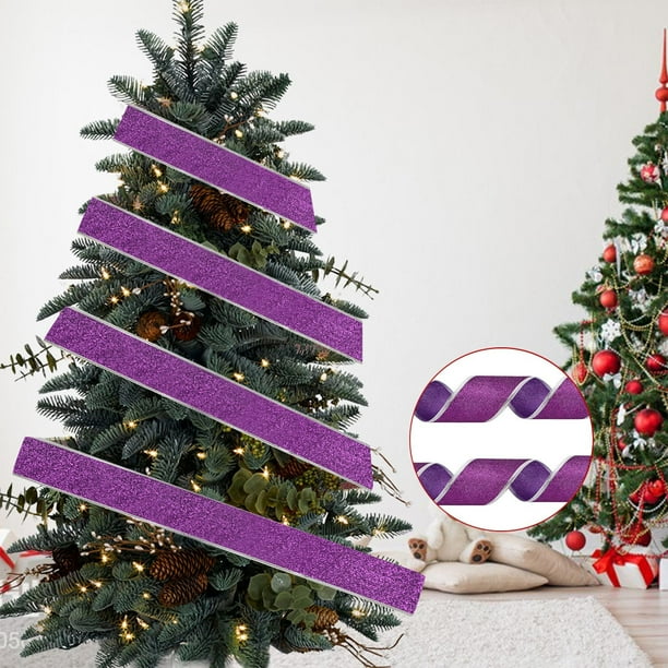 Decoraciones navideñas, adornos navideños, regalos de Navidad. Fideos dorados navideños de 2 m con cinta para árbol de Navidad y cinta de raso decorativa.