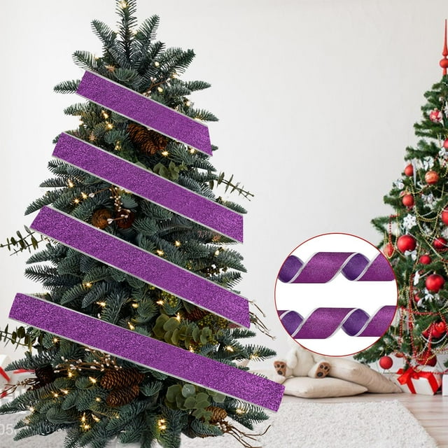 Cintas Cinta de fideos navideños morada de 2 m con diseño de árbol de Navidad para envolver regalos y decorar en Navidad (1 unidad) Rkxzt