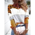 thumbnail image 4 of Women'S Leopard Printed Striped Sweater Crewneck Knitted Long Sleeve Color Block Pullover Yellow L, 4 of 5