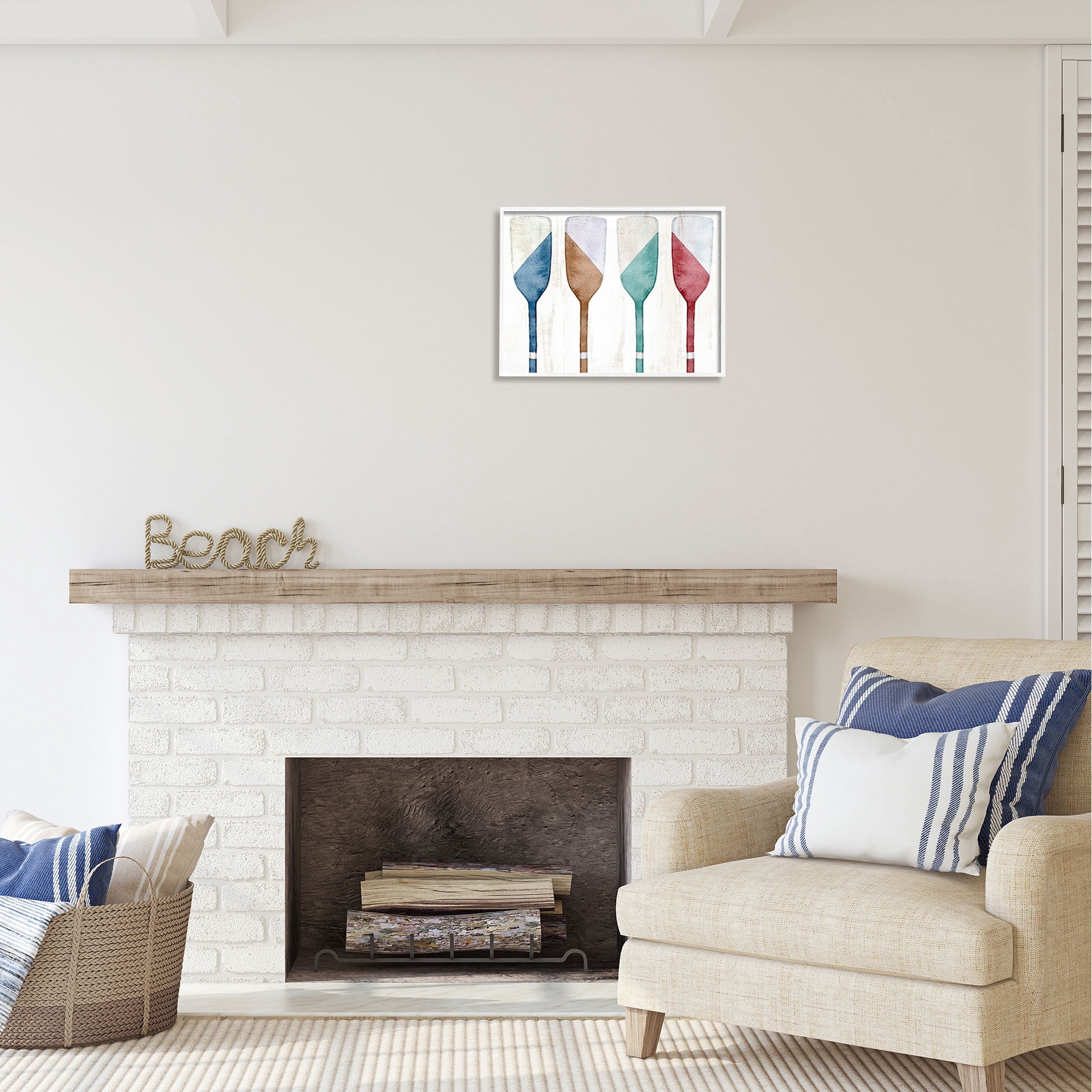 Stupell Industries Rustic Boat Oars Nature Painting White Framed Art Print Wall Art, 20 x 16