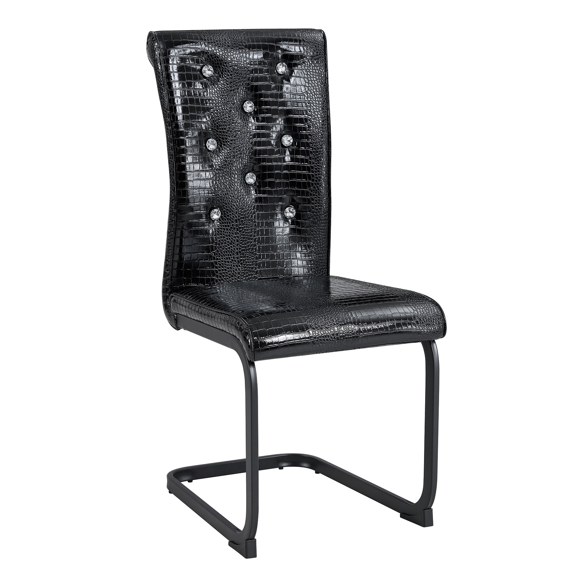 Aukfa Modern Dining Chairs Set of 2 , 400 lbs Heavy-Duty Faux Alligator Leather Kitchen Chairs with Crystal Button Tufted High Back,Black