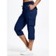 thumbnail image 2 of TaTaai Womens Solid High Waist Capri Pants Drawstring Elastic Waist Casual Cargo Trousers With Pockets Soft Lightweight Comfy Pants For Daily Casual Seaside Outfits Gift, 2 of 5