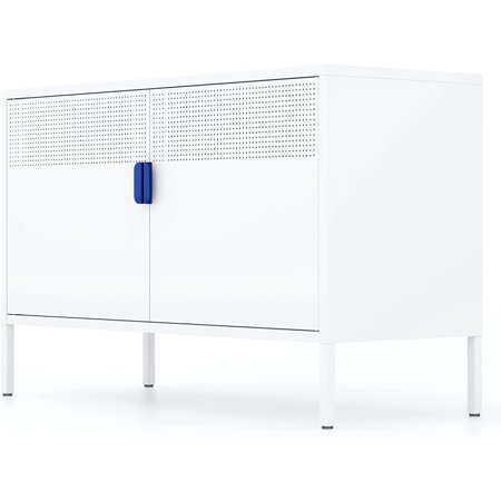 Tabaray Metal Storage Cabinet, Modern Metal Accent Storage Cabinets with 2 Door and Adjustable Shelf Height for Home, Office, Basements, Warehouse and School, White